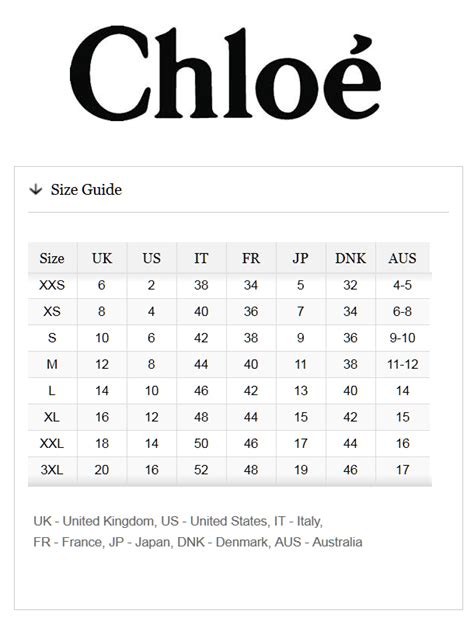 chloe clothing size chart.